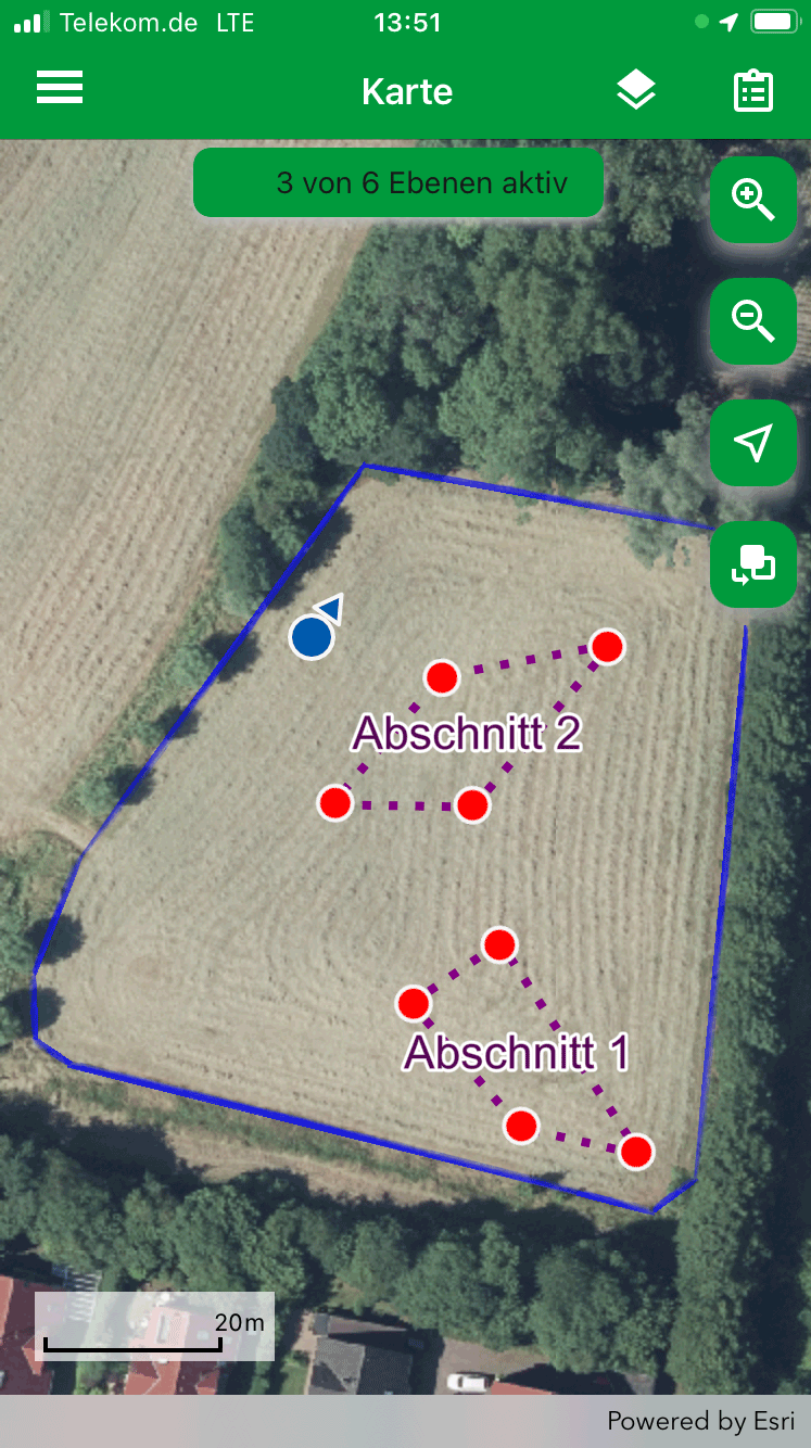 Karte mit Abschnitten