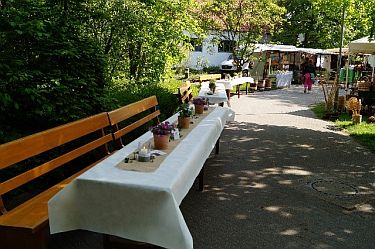 Die lange Tafel zog sich über den gesamten Bauernmarkt